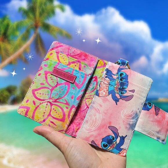 Handmade Disney Stitch Fabric Credit Card Wallet with Keyring - Picture 1 of 5